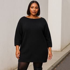 Topshop Women’s Size 12 Black Oversized Long Sweater Dress Boat Neck